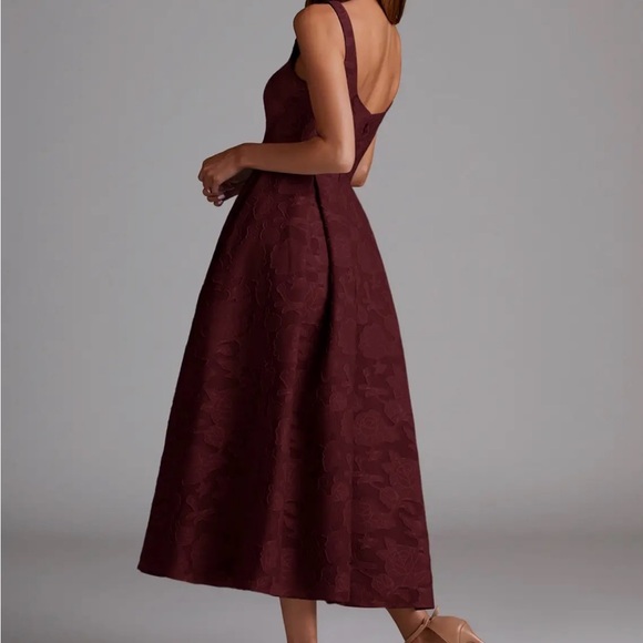 Azazie Deep Red Textured Midi Dress - Picture 2 of 4